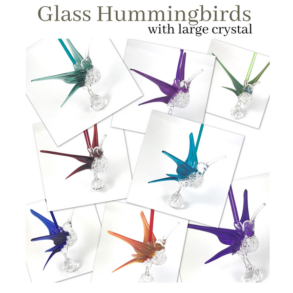 Glass Hummingbird with Large Crystal