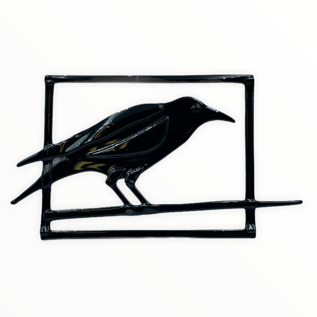 Diane Piercy's Hanging Fused Glass Art, Horizontal Crow