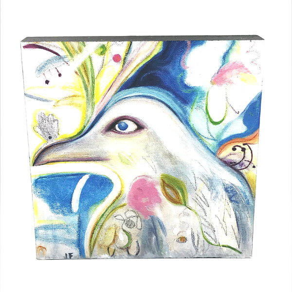 Blue and White Bird painted on wood