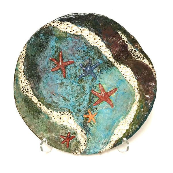 Decorative Tide pool platter with Five Sea Stars and Barnacles