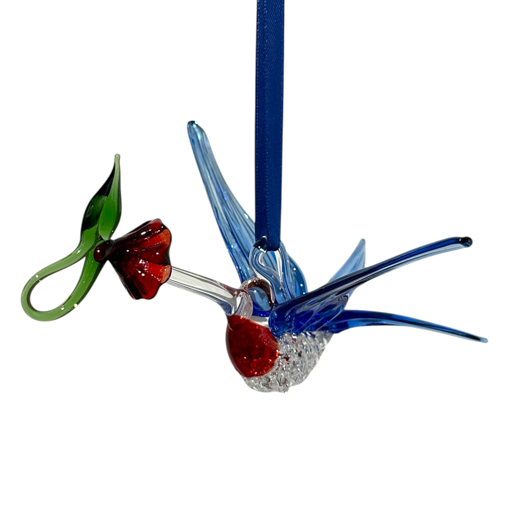 Glass Large Hummingbird with Flower
