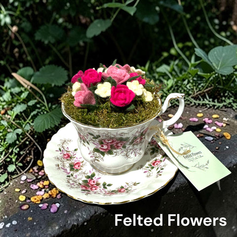 Felted Flowers In Tea Cups by Krista