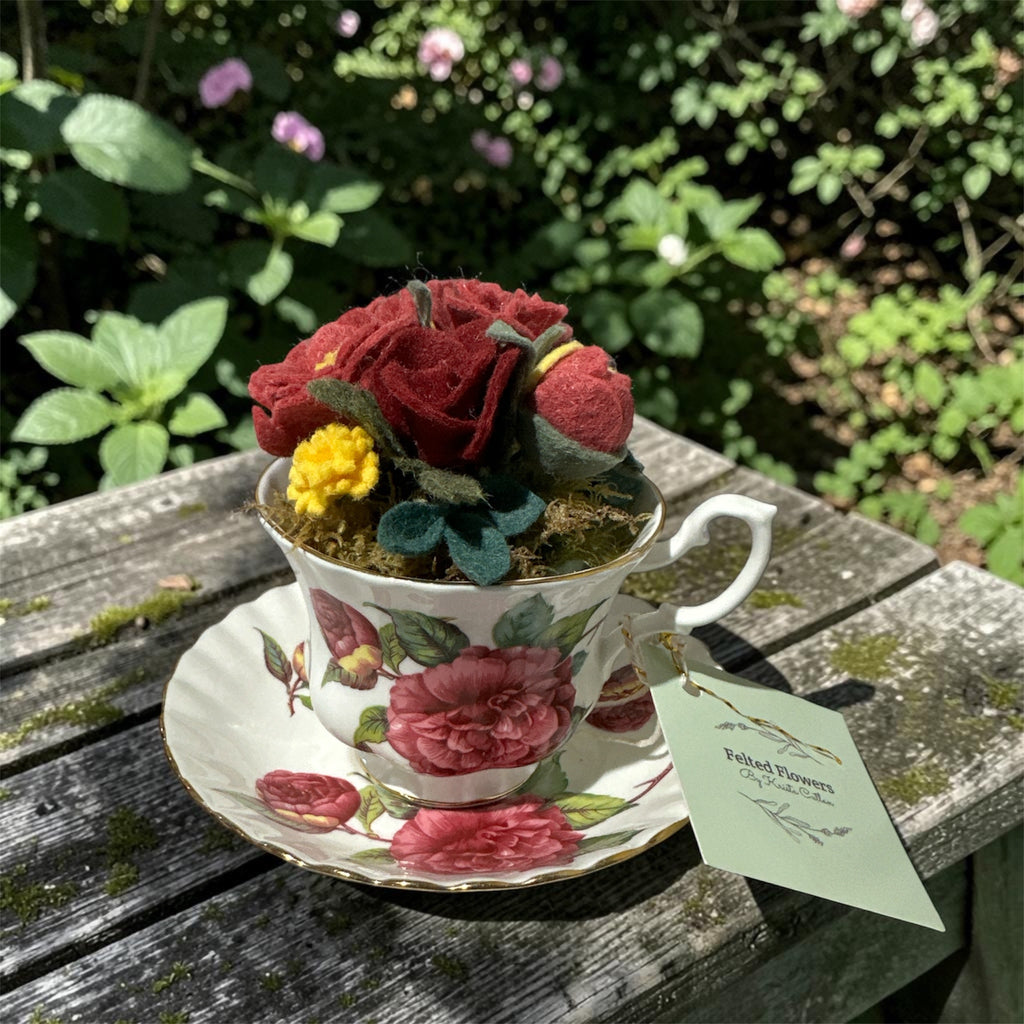 Felted Flowers In Tea Cups by Krista
