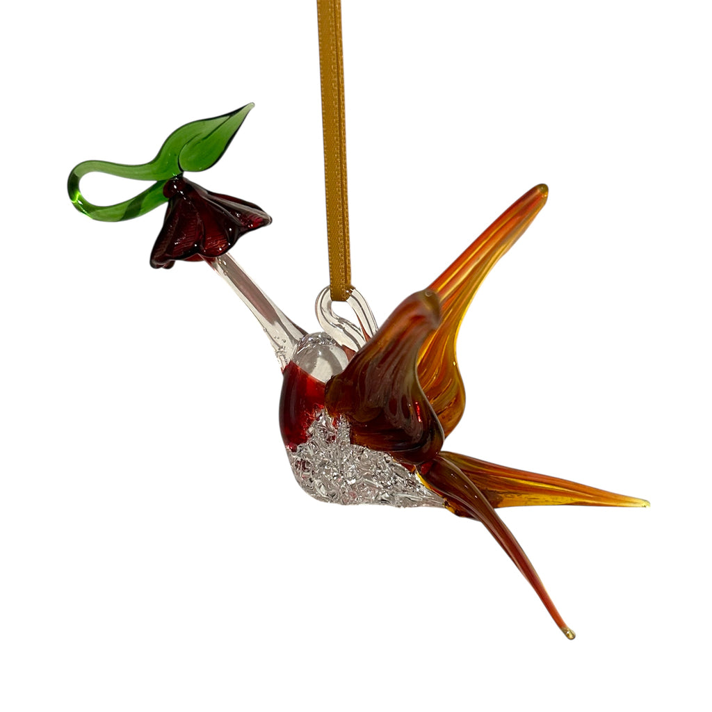 Glass Large Hummingbird with Flower
