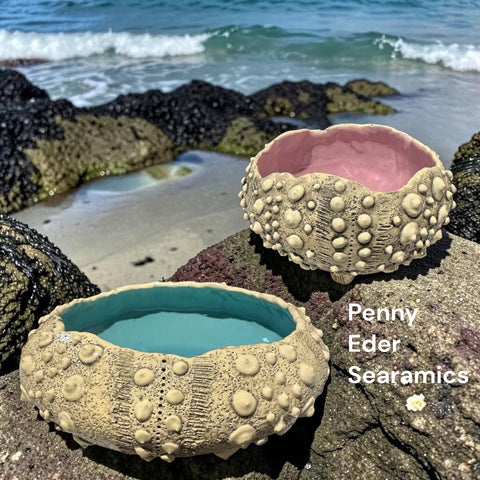 Ceramic Sea Urchin Bowls and Luminaries by Penny Eder (Searamics)