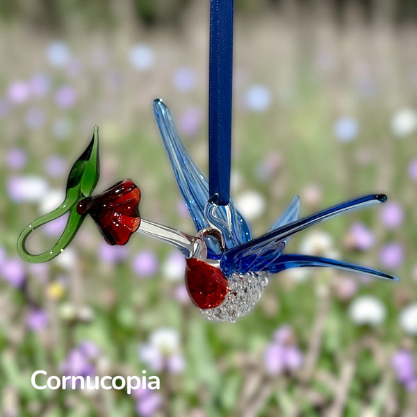 Glass Large Hummingbird with Flower