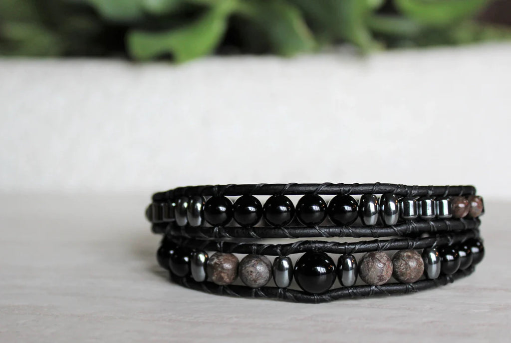 Double Wrap Bracelets by Woven Stone Co. - Black Onyx