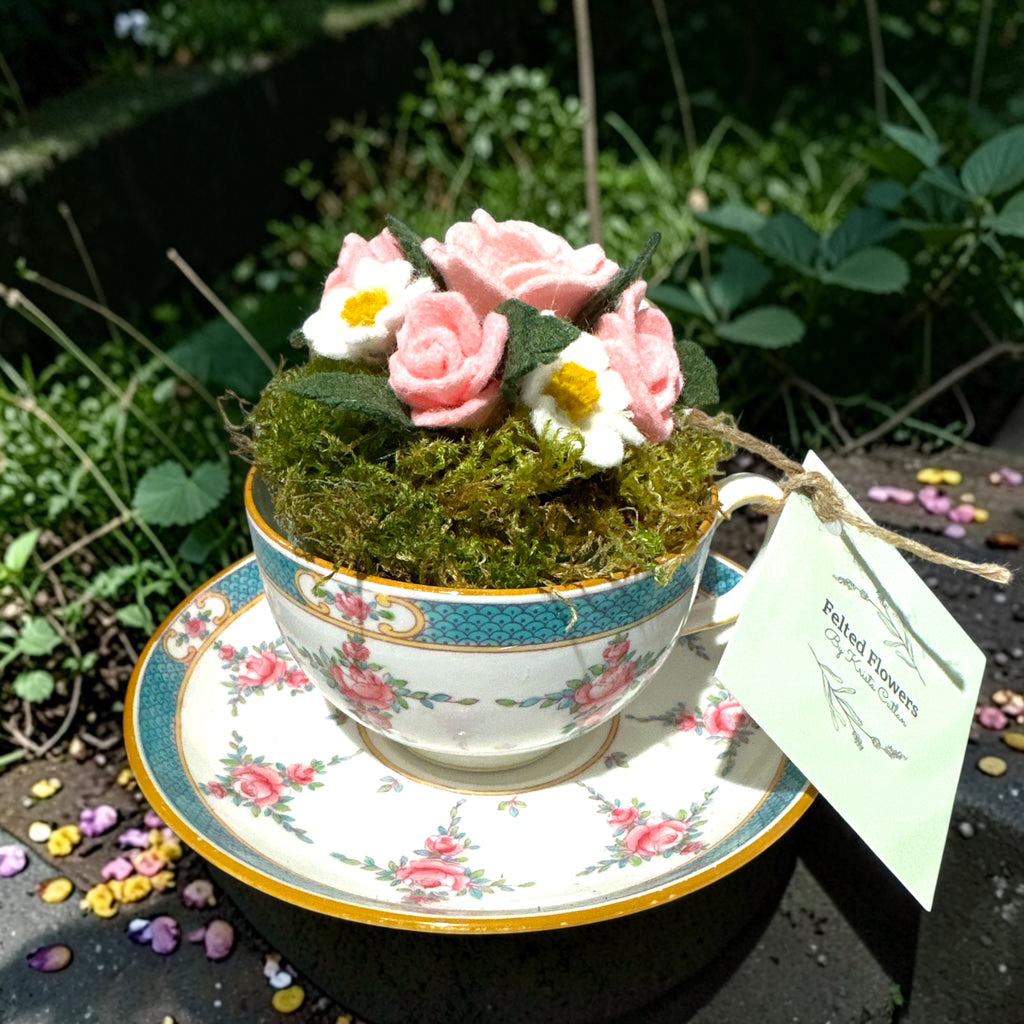 Felted Flowers In Tea Cups by Krista