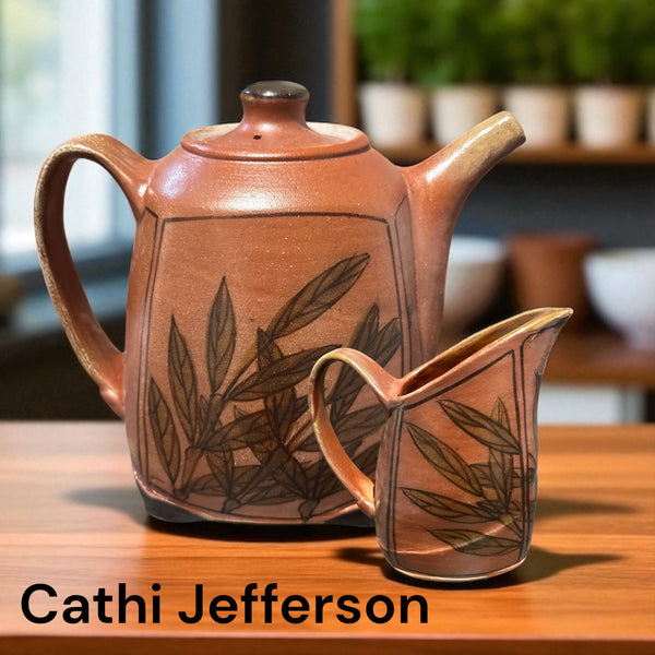 Salt Fired Teapot, Creamer, Sugar Pot Collection by Cathi Jefferson