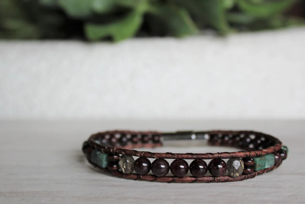 Single Wrap Bracelets by Woven Stone Co. - Garnet