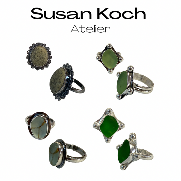 West Coast Beach Stone and Sea Glass Ring Collection by Sue Koch