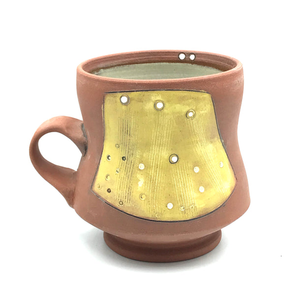 Ceramic Red Clay Mugs, Yellow with White Design