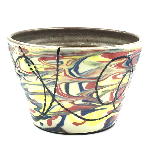 Ceramic Bowl in Cream with Multi-coloured Marble Design