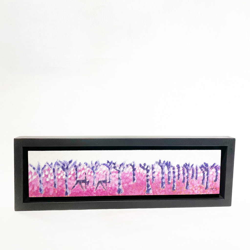 Framed Original Art on Wood, 17"x 5 1/2", Yoga for Two in the Forrest 