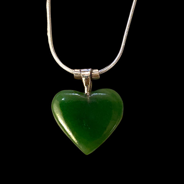 Sterling Silver and BC Jade Heart Pendant Necklace