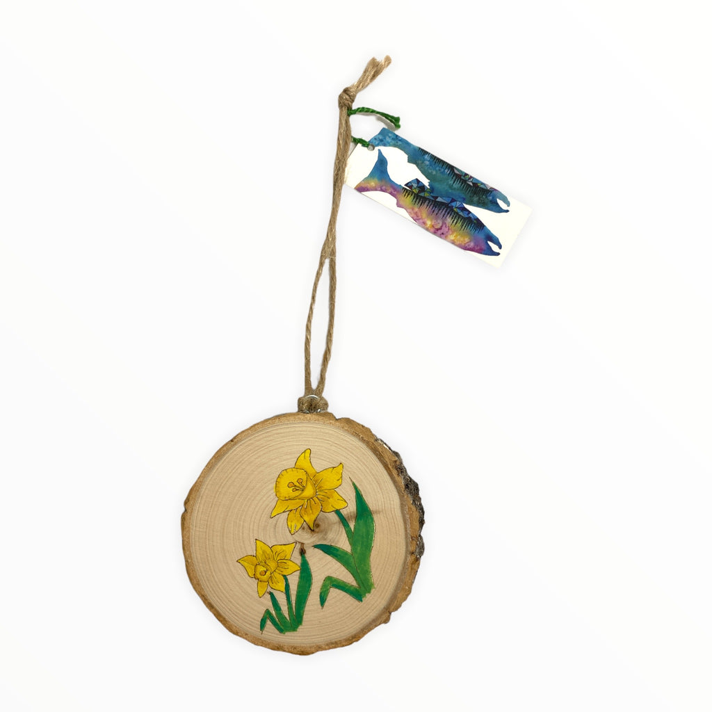 Hand-painted West Coast Wooden Ornament, Daffodil