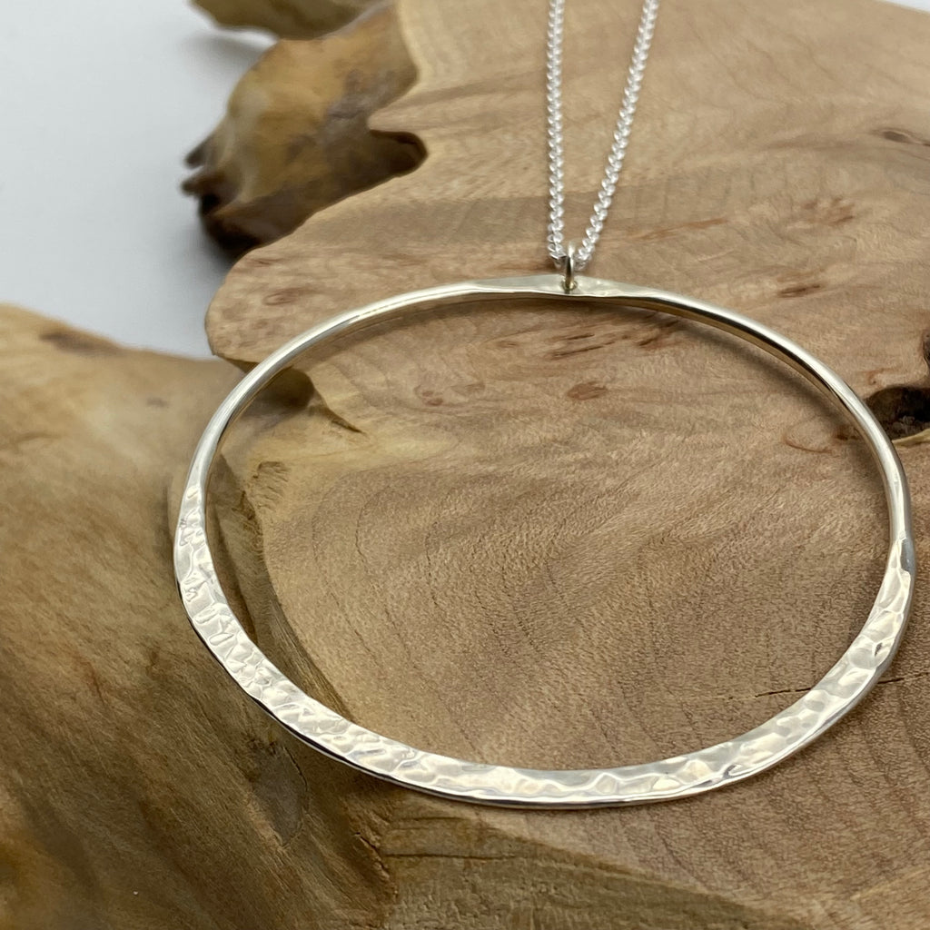 Texture Sterling Silver Hoop and Cresent Necklace Collection by Jessie Phoenix