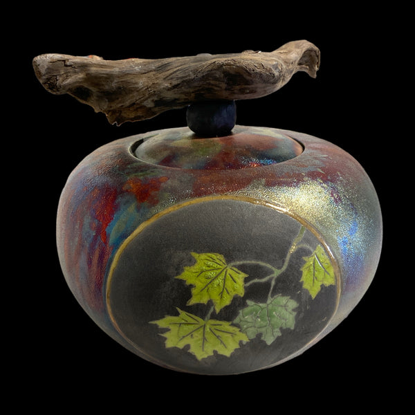 Round Raku Lidded Decorative Pot