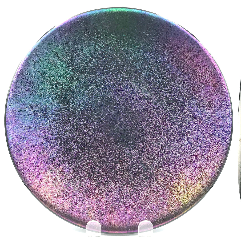 Large Round Black Iridescent Glass Plate 11 inches