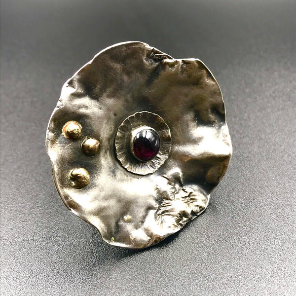 Large Circle Sterling Silver Ring with Garnet