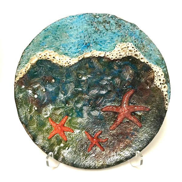 Decorative Tide pool platter with Three Sea Stars and Barnacles