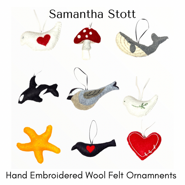 Hand Embroidered Wool Felt Ornaments by Samantha Stott