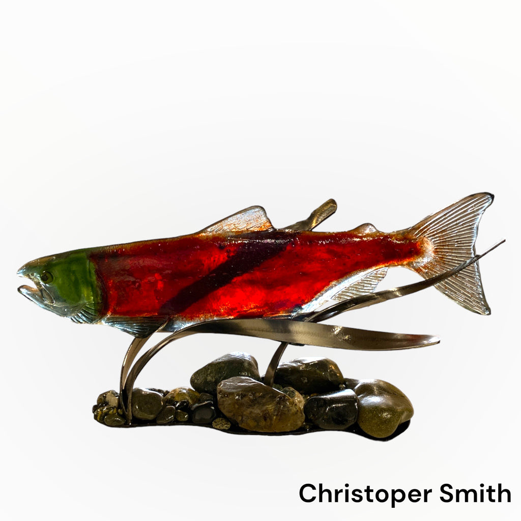 Kiln Cast Glass Salmon Sculpture by Chris Smith